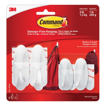3M 3M Command Medium Plastic Designer Hooks 3.15 in. L 4 pk 17081-2VPES